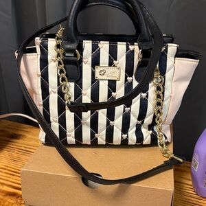 Betsey Johnson Black and White Striped Quilted Handbag